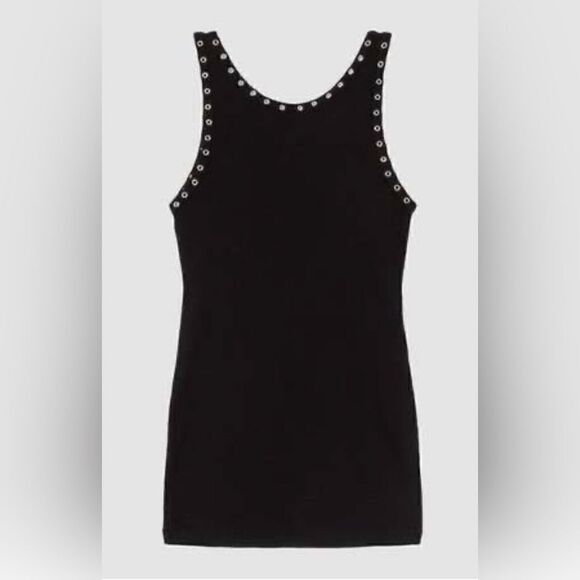 Revolve x RE/Done black Dress Eyelet Grommet Silver Metal Ribbed Cotton S. NWT - Picture 1 of 10